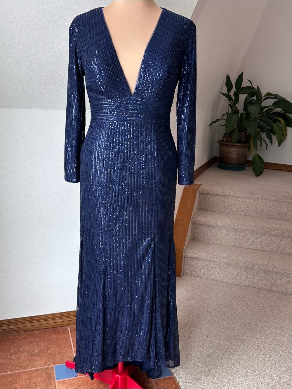 Sequin Gown Womens 16 Long Sleeve Open Back Formal Maxi Prom Mother of the Bride - Picture 2 of 15